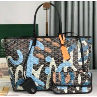 Goyard Saint Louis PM Tote Bag Lettres Camouflage Black/Blue