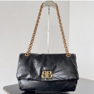 Balenciaga Monaco Small Chain Bag in Arena calfskin Black/Gold 2023