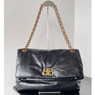 Balenciaga Monaco Medium Chain Bag in Arena calfskin Black/Gold 2023