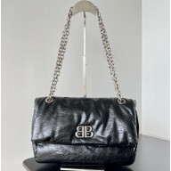 Balenciaga Monaco Small Chain Bag in Arena calfskin Black/Silver 2023