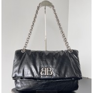 Balenciaga Monaco Medium Chain Bag in Arena calfskin Black/Silver 2023
