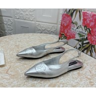 Dolce & Gabbana flat with DG logo slingbacks calfskin silvery 1028-2024 