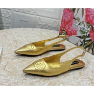 Dolce & Gabbana flat with DG logo slingbacks calfskin gold 1028-2024 