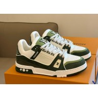 Louis Vuitton women's/men's LV Trainer leather low trainers green 1028-2024