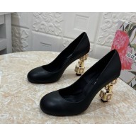 Dolce & Gabbana Heel 10.5cm Logo Pumps DG Pop heel calfskin Black 1028-2024