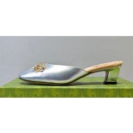 Gucci Heel 4.5cm Horebit with crystals Mules 757748/759778 Silver 2023