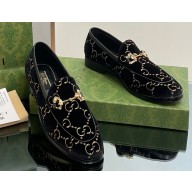 Gucci Horsebit with crystals Jordaan loafers 759918 GG Velvet Black 2023