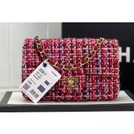 Chanel Wool Tweed Small Classic Handbag A01116 Red/Blue/Pink 2023