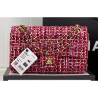 Chanel Wool Tweed Medium Classic Handbag A01112 Red/Blue/Pink 2023