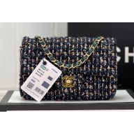 Chanel Wool Tweed Small Classic Handbag A01116 Navy Blue/Green 2023