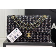 Chanel Wool Tweed Medium Classic Handbag A01112 Navy Blue/Green 2023