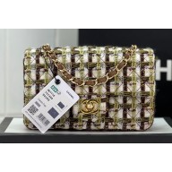 Chanel Wool Tweed Small Classic Handbag A01116 Green/Brown 2023