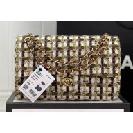 Chanel Wool Tweed Medium Classic Handbag A01112 Green/Brown 2023