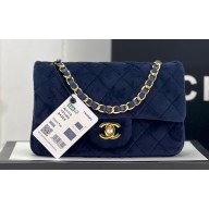 Chanel Wool Tweed Small Classic Handbag A01116 Dark Blue 2023