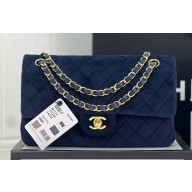 Chanel Wool Tweed Medium Classic Handbag A01112 Dark Blue 2023