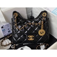 Chanel Shiny Crumpled Calfskin Small Hobo Bag AS4323 Black 2023