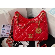 Chanel Shiny Crumpled Calfskin Small Hobo Bag AS4323 Red 2023