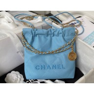 Chanel Shiny Grained Calfskin and Lacquered Metal CHANEL 22 Mini Handbag AS3980 Blue 2023