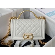 Chanel Grained Shiny Calfskin BOY Flap Bag with Handle A94805 White 2023