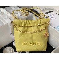 Chanel Shiny Grained Calfskin and Lacquered Metal CHANEL 22 Mini Handbag AS3980 Yellow 2023