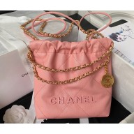 Chanel Shiny Grained Calfskin and Lacquered Metal CHANEL 22 Mini Handbag AS3980 Pink 2023