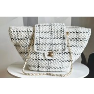 Chanel Shopping Bag in Raffia Effect Braided Tweed AS3786 White 2023