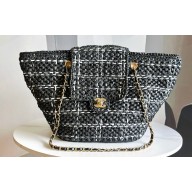 Chanel Shopping Bag in Raffia Effect Braided Tweed AS3786 Black 2023