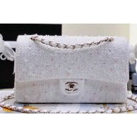 Chanel Wool Tweed and Bead Medium Classic Handbag A01112 White 2023