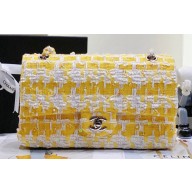 Chanel Wool Tweed and Bead Medium Classic Handbag A01112 White Yellow 2023