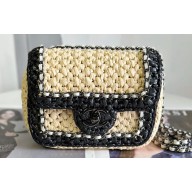 Chanel Chain and Raffia Braided Mini Flap Bag Black/Beige 2023