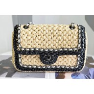 Chanel Chain and Raffia Braided Small Flap Bag Black/Beige 2023