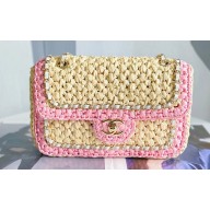 Chanel Chain and Raffia Braided Small Flap Bag Pink/Beige 2023