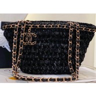Chanel Small Shopping Bag in Crochet, Mixed Fibers, Calfskin AS3689 Black 2023