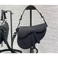 Dior Mini Saddle Bag with Strap in Black Ultramatte Calfskin 2023