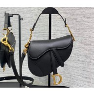 Dior Mini Saddle Bag with Strap in Black Smooth Calfskin 2023