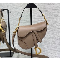 Dior Mini Saddle Bag with Strap in Grained Calfskin Nude 2023