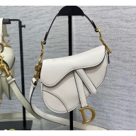 Dior Mini Saddle Bag with Strap in Grained Calfskin White 2023