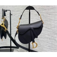 Dior Mini Saddle Bag with Strap in Grained Calfskin Black 2023