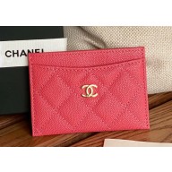 Chanel Classic Card Holder AP0213 in Grained Calfskin Coral Pink