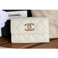 Chanel Gold-Tone Cutout CC Logo Flap Card Holder AP3187 in Grained Calfskin White