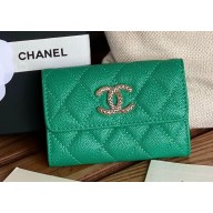 Chanel Gold-Tone Cutout CC Logo Flap Card Holder AP3187 in Grained Calfskin Green