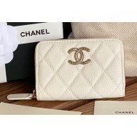 Chanel Gold-Tone Cutout CC Logo Zip Card Holder AP3185 in Grained Calfskin White