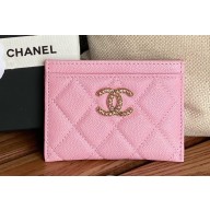 Chanel Gold-Tone Cutout CC Logo Card Holder AP3188 in Grained Calfskin Pink