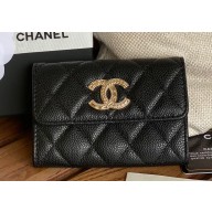 Chanel Gold-Tone Metal Logo Flap Card Holder AP3047 in Grained Calfskin Black