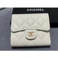 Chanel Classic Small Flap Wallet AP0231 in Grained Calfskin White/Gold
