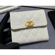 Chanel Boy Small Flap Wallet AP2090 in Grained Calfskin White/Gold