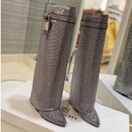 Givenchy Heel 8.5cm Shark Lock boots Silver Gray with strass 2023