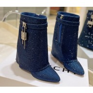 Givenchy Heel 8.5cm Shark Lock ankle boots petrol Blue with strass 2023