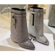 Givenchy Heel 8.5cm Shark Lock ankle boots Silver Gray with strass 2023