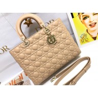 Dior Large Lady Dior Bag in Cannage Lambskin Beige